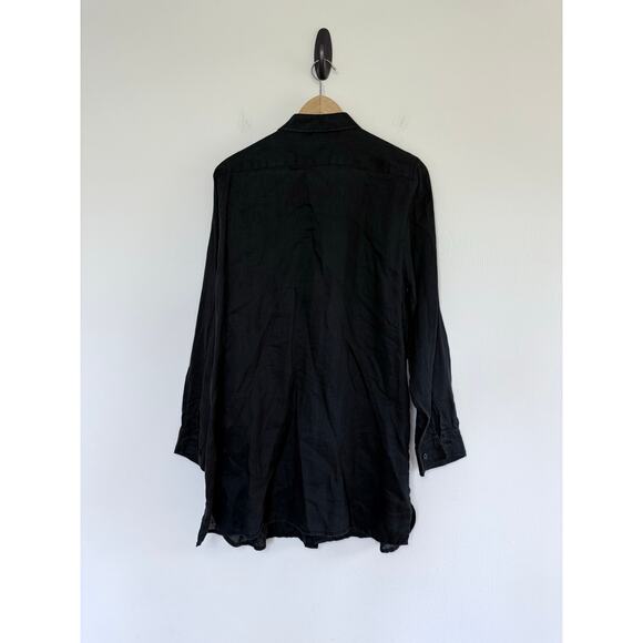 GARNET HILL black Easy Linen longline tunic button up 100% natural blouse top - Picture 5 of 7